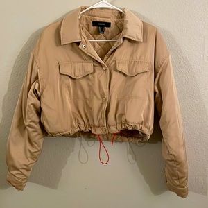 Satin Quilted Crop Jacket Tan